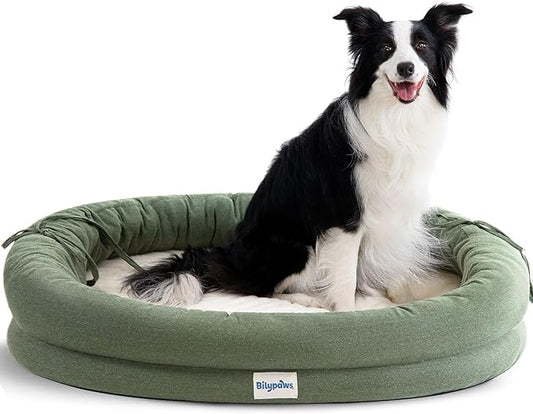 Orthopedic Dog Bed for Large Dogs, Pet Sofa Bed with Egg Crate Foam, 4-Sided Bolster, Removable Washable Cover & Anti-Slip Bottom, X-Large Calliste Green