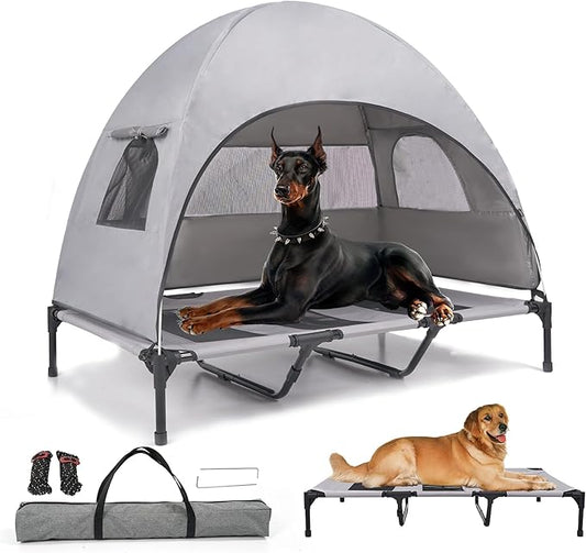 Elevated Outdoor Dog Bed with Canopy – Cooling Camping Tent, Removable Shade, Off-Ground Cot, Large