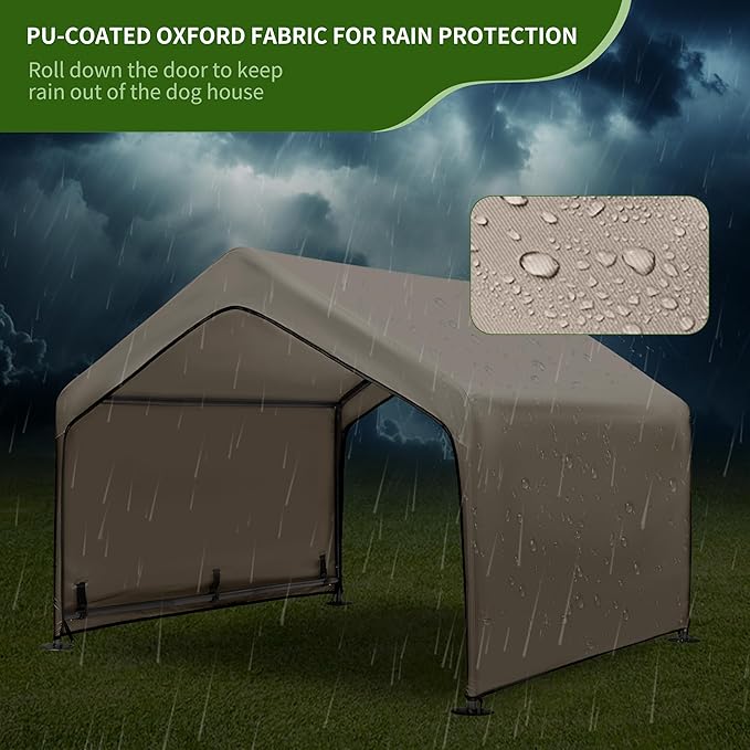 Summertrail Extra Large Dog House Outside, Dog Tent Outdoor, Big Dog Shade Shelter Doghouse Canopy, Water Resistant Dog shelter with Ground Nail, Khaki Sun Rain Cover for Pet Cat 4'x 4'x 3.3