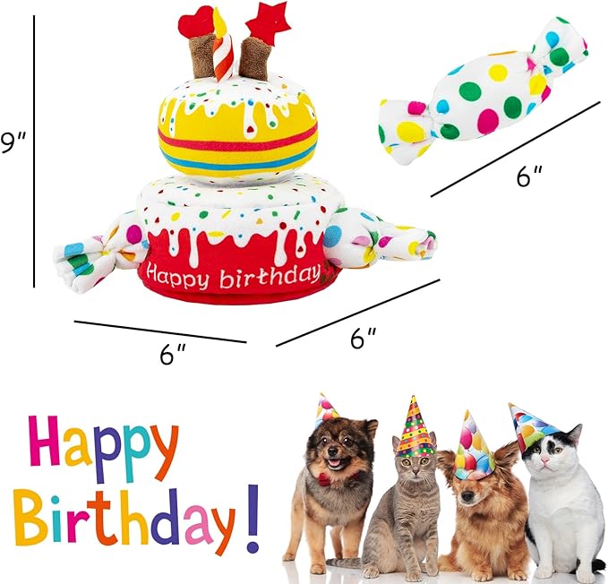 Hollypet Hide and Seek Squeaky Dog Toy, Designed Interactive Puzzle Plush Stuffed Puppy Toys，Cake