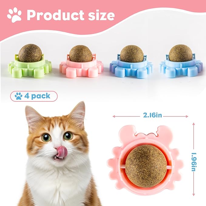 Catnip 4-Pack 360° Rotating Organic Rollers - Wall-Mounted and Floor-Standing for Cleaning Teeth, Stress Relief and Interactive Games - Suitable for Multi-cat households to Promote cat Health