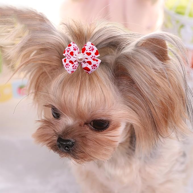 PET SHOW 20pcs Dog Hair Bows with Alligator Clips for Small Medium Dogs Bowknot Hair Clips Cat Puppy Yorkshire Grooming Hair Accessories Assorted (Paw Bone Printed)