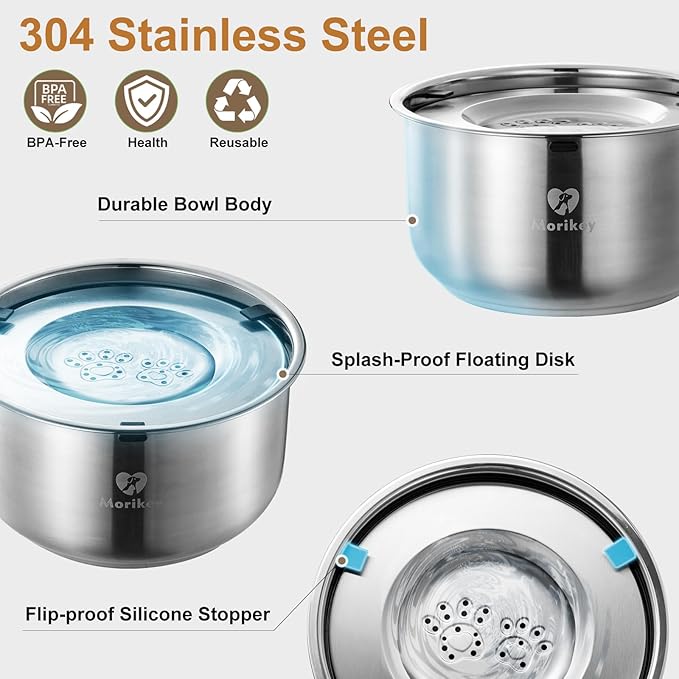 Dog Water Bowl No Spill, 4.5L/152oz Slow Drinking Dog Water Bowl, Stainless Steel Pet Water Dispenser with Floating Disk, Spill Proof & Dishwasher Safe