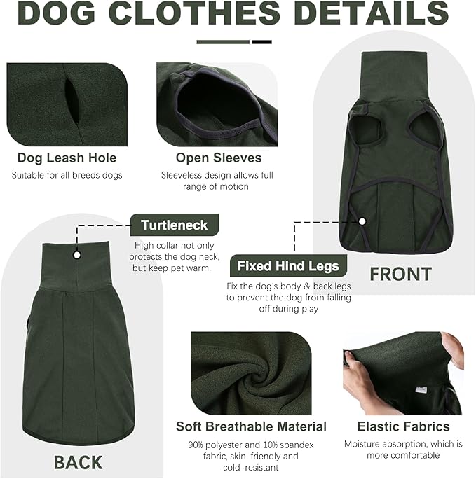 ROZKITCH Dog Winter Coat Soft Pullover Pajamas, Pet Windproof Warm Cold Weather Jacket Vest Cozy Jumpsuit Apparel Outfit Clothes for Walking Hiking Travel Sleep Green S
