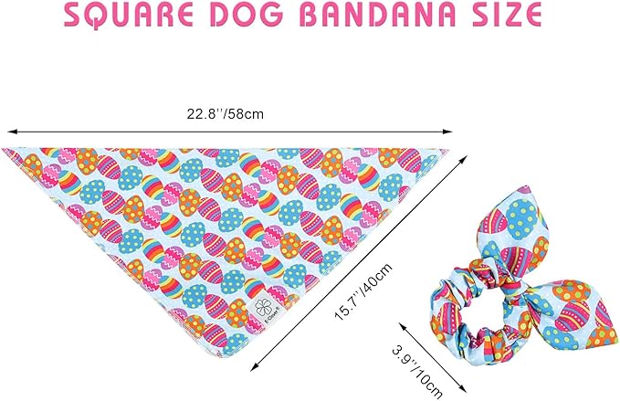 E-Clover Easter Dog Bandana & Matching Scrunchie Set Egg Dog Bandanas Scarf with Bunny Hair Tie for Small Puppy Dogs Pet Owner