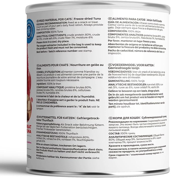 RA NOVA Freeze Dried Cat Treats - 100% Tuna Grain Free Raw - Natural Balance Limited Ingredient High Protein Cat Snacks 130g/4.59oz - Picky Eater Challenger