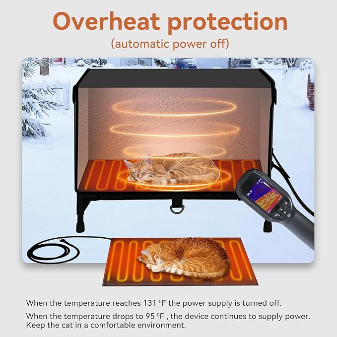 Heated Outdoor Cat House - Large, Weatherproof & Insulated for Multiple Cats (Black)