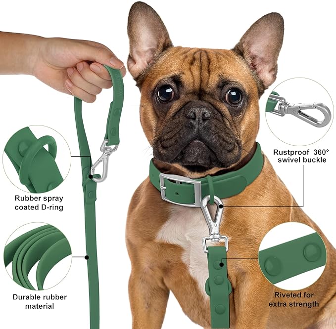 Wisedog Waterproof Dog Leash – 5ft/6ft Adjustable with 2 Hooks & Traffic Handle, Easy to Clean Double Clip Leash for Small, Medium, Large Dogs (Pine Green S)