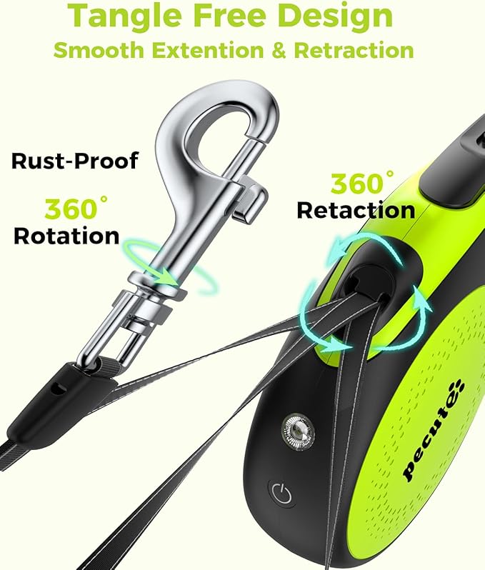 Retractable Dog Leash with Flashlight, 26ft Heavy Duty Retractable Pet Leash with Light, One-Button Control, Anti-Twist Protection, Reflective Leashes for Medium Large Pets Dogs Up to 110 lbs