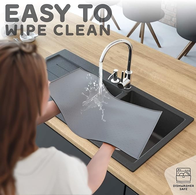 Dog Food Mat - 28x18 Raised Edges Dogs Mat for Food and Water Prevent Spill, Waterproof Cat Food Mats Protect Floors, Easy Clean Dog Bowl Mats for Food and Water, Silicone Pet Feeding Placemats