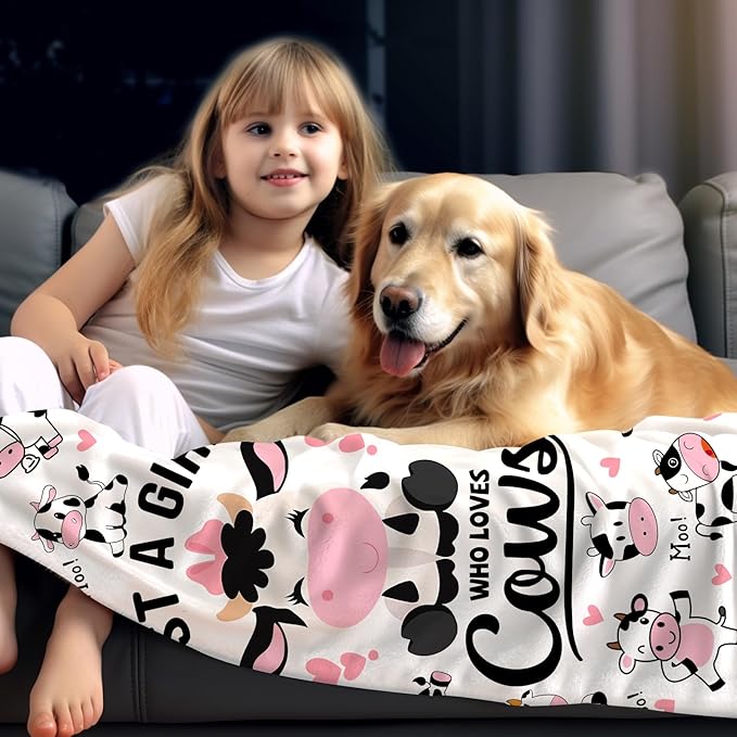 Cow Blanket Plush Gifts Just A Girl Who Loves Cow Blankets Ultra Soft Cozy Flannel Throw Blankets Bedding for Kids Girls Adults Women Gifts 60" x50
