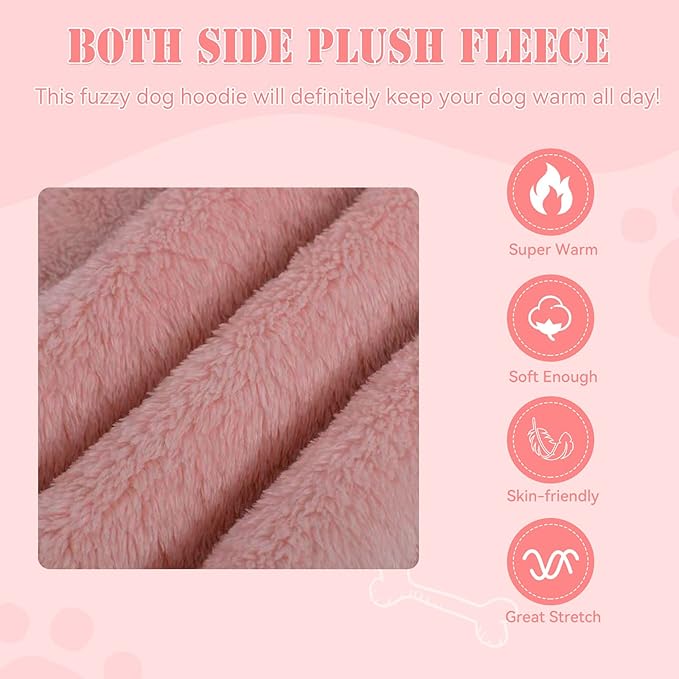 Fuzzy Dog Sweaters for Large Dogs Pet Hoodie Clothes Warm Soft Pet Coats Hooded Sweatshirt Dog Sweaters for Extra Large Dogs(Pink-XXL)