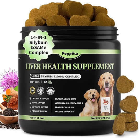 Dog Liver Support Chews - with Milk Thistle (Silybum), Same & NAC - Liver Supplement for Metabolic - Detox - Gut & Immune Health - Beef Flavor, 90 Soft Chews