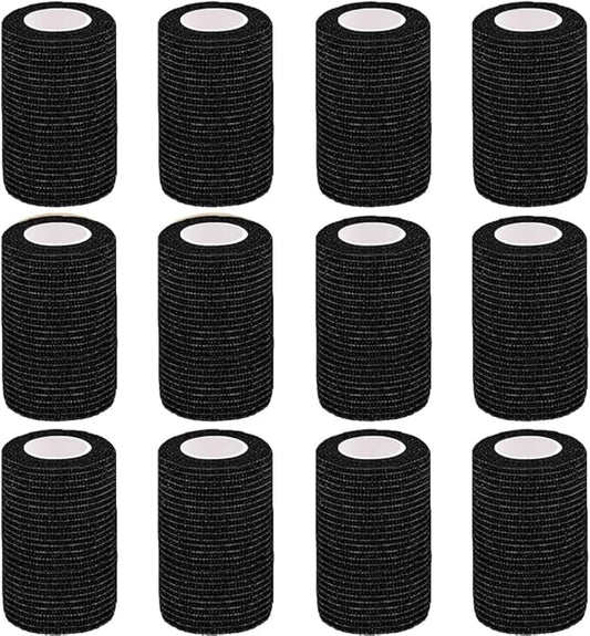 12 Pack Self Adhesive Bandage Wrap,3" X 5 Yards Black Elastic Cohesive Bandage for Sports,Wrist,Ankle,Vet Wrap,Grip Tape