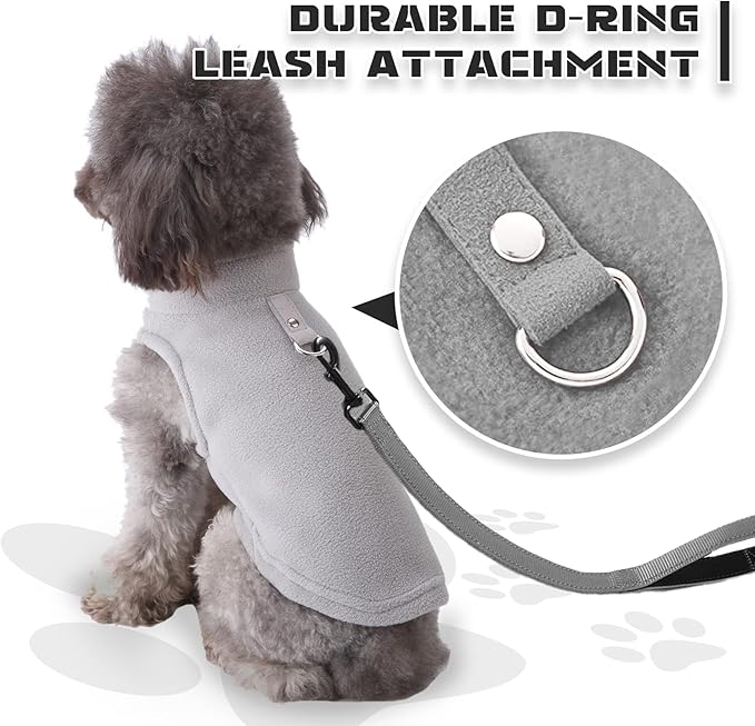PETCARE Small Dog Sweater Cat Fleece Vest Soft Dog Jacket with Leash O-Ring Winter Warm Pet Pullover Coat Puppy Clothes for Small Dogs Cats Chihuahua Apparel Shih Tzu Costume, Grey