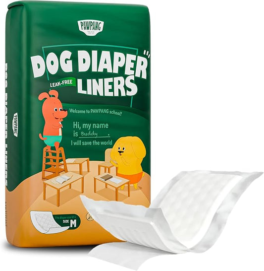 PAWPANG Disposable Dog Diaper Liners Booster Pads for Male & Female Dogs, 100ct, 4 Sizes Options, Doggie Diaper Inserts fit Most Types of Dog Diapers - Pet Belly Bands & Male Wraps (Medium (100 ct))