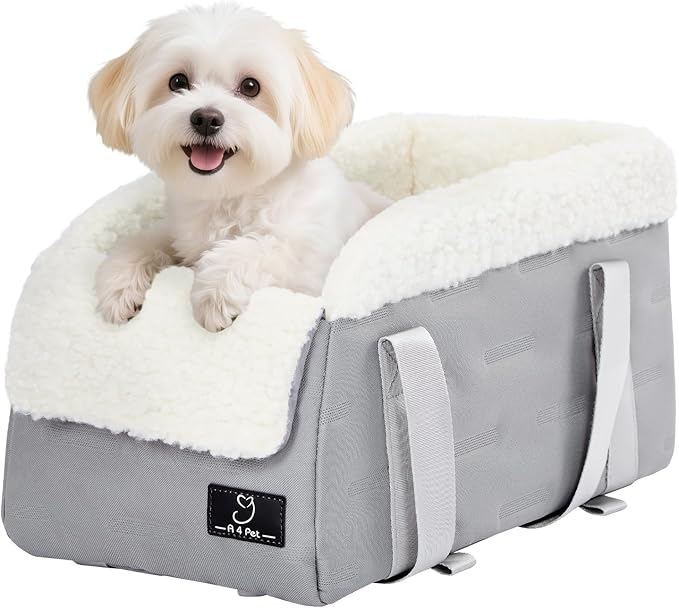 Center Console Dog Car Seat for Small Dogs Under 12 lbs – Secure Booster Seat with Safety Tether, Fits Most Cars & SUVs, Soft Washable Cushion, Portable Carrier Ideal for Pet Travel