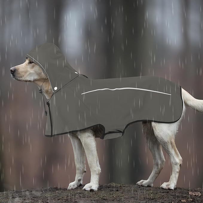 Mile High Life Dog Raincoat, Adjustable Waterproof Pet Rain Jacket, Reflective Hooded Poncho for Small Medium Large Dogs, Lightweight Breathable Pet Rain Coat (Dark Gray,XL Chest 31"-37")