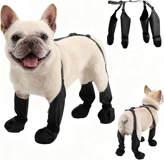 BECEMURU Suspender Dog Boots Leggings with Anti-Slip Sole for Small & Medium Dogs, Paw Protector, Perfect for Outdoor Walking, Hiking, Waterproof and Anti-Fall Dog Shoes with Adjustable Strap (L)
