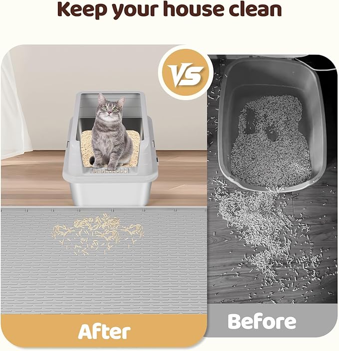 Cat Food Mat, 57" x 40" Extra Large Silicone Pet Feeding Mat with Raised Edge Pet Placemat for Food and Water Bowl Non-Slip, Easy to Clean, Floor Protection (Light Grey)