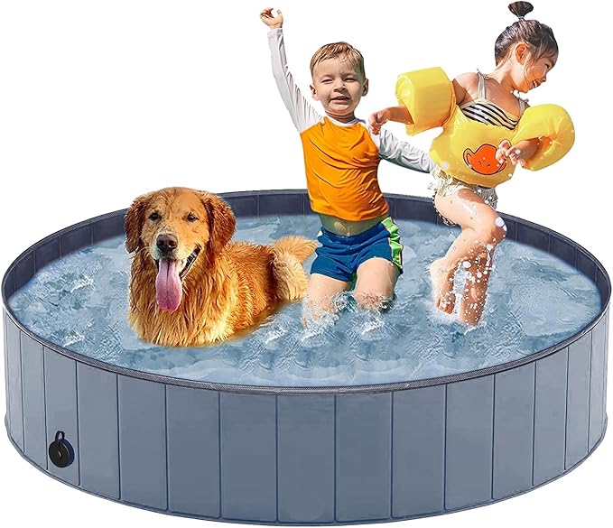 Taeku Foldable Dog Pool – Durable Collapsible Pet Bathing Tub for Pets Dogs and Cats Portable Pet Wading Pool for Indoor Outdoor (Gray 48 x 12in)