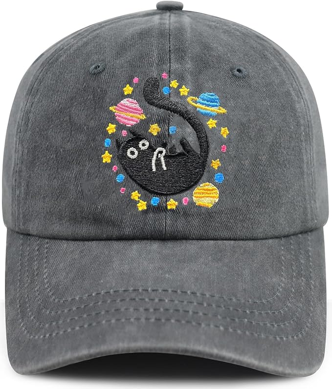 Black Cat Hat,Ragdoll Cat Embroidered Adjustable Cotton Baseball Cap for Men Women,Gifts for Cat Lovers