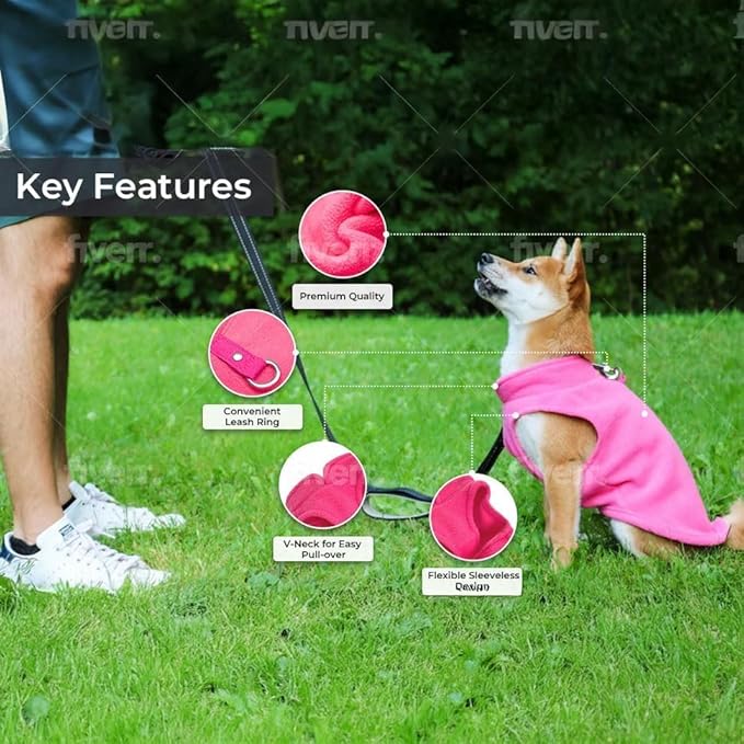 JACKO & CO - Fleece Vest Dog Sweater with Leash Ring - Soft, Warm & Lightweight Pullover Coat for Small & Medium Dogs, Puppies & Cats - Cozy Fall/Winter/Spring Pet Jacket (Pink Lemonade, L 10-16lbs)