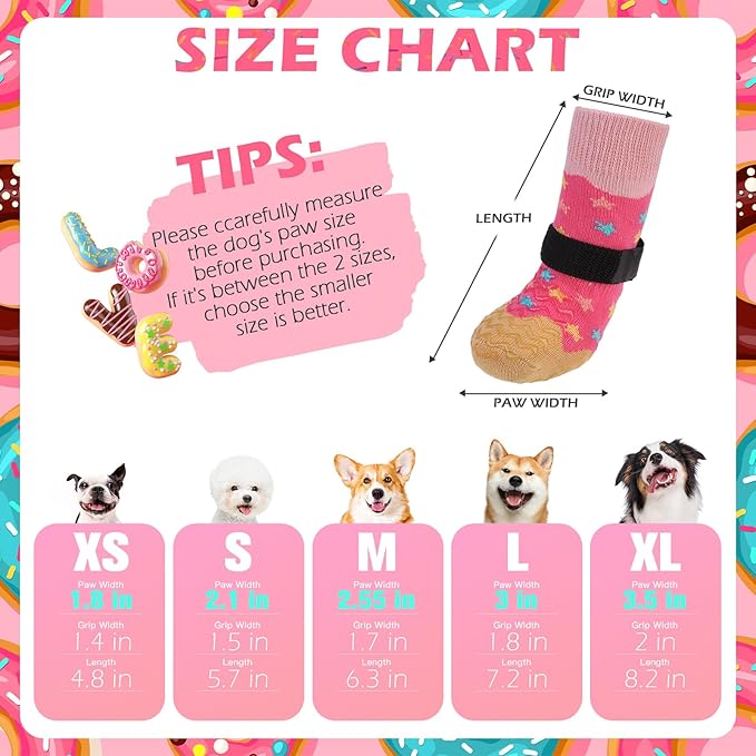 EXPAWLORER 8 Pcs Anti Slip Dog Socks, Dog Shoes for Hot Pavement, Dog Booties for Hardwood Floor, Prevent Licking Paws, Boots & Paw Protectors for Small Medium Large Senior Dogs