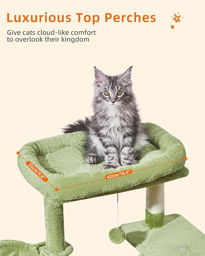 Taoqimiao Cat Tree,38.5-Inch Cat Tower for Indoor Cats,Suitable for Kittens with Luxurious cat condo with Adjustable Baskets and Luxurious Perch MS029SGR Green
