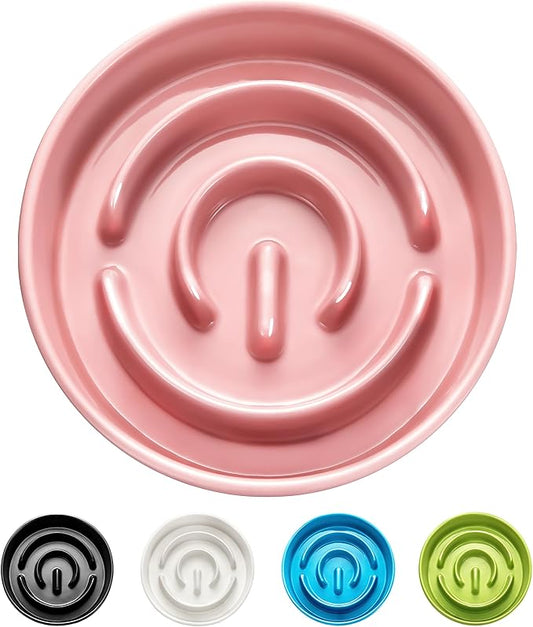 Ceramic Slow Feeder Dog Bowls, 2.0 Cups Slow Feeder for Medium and Large Dogs, Puzzle Maze Bowl to Slow Down Eating, 30oz, 8in, Pink
