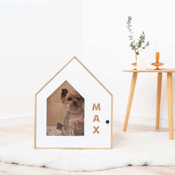 Enjoy The Wood Dog Furniture Crate - Wooden Dog Crates for Small & Medium Dogs - Personalized Housewarming Gift for Pet Owner