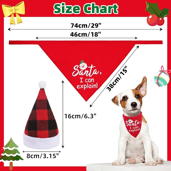 PUPTECK Dog Christmas Bandana Scarf with Cute Doggy Santa Hat Suit, Costume Ornaments for Small Medium Large Dogs Boy Girl Outfit Presents, Red