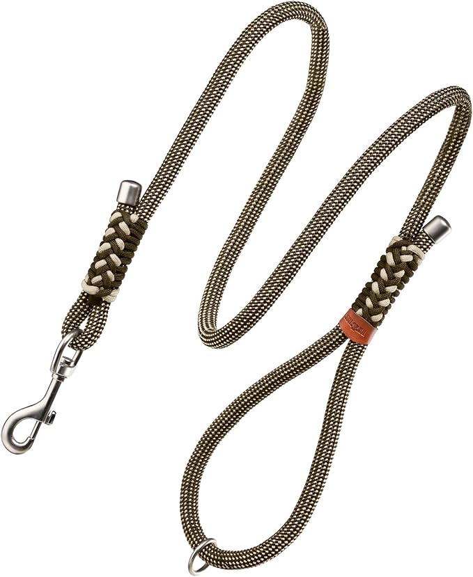 Heavy Duty Dog Leash- 6 FT Handmade Rope with Rotating Metal Clip, No Pull Training Slip Lead Comfortable for The Strong Large Medium Pets (Heavy Duty Dog Leash (Green), 6 FT Dog Leash)
