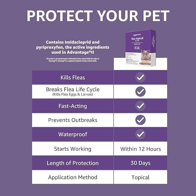 Amazon Basics Topical Flea Treatment for Large Cats (Over 9 Pounds), 6 Count (Previously Solimo