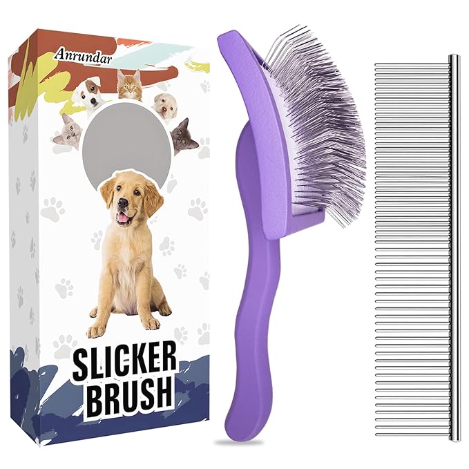Dog Slicker Brush for Golden Doodle Grooming Kit - Dematting Brushes for Goldendoodles, Labradoodles, Poodles - Pet Hair Brush for Medium & Long Haired Dogs - Large (Purple)