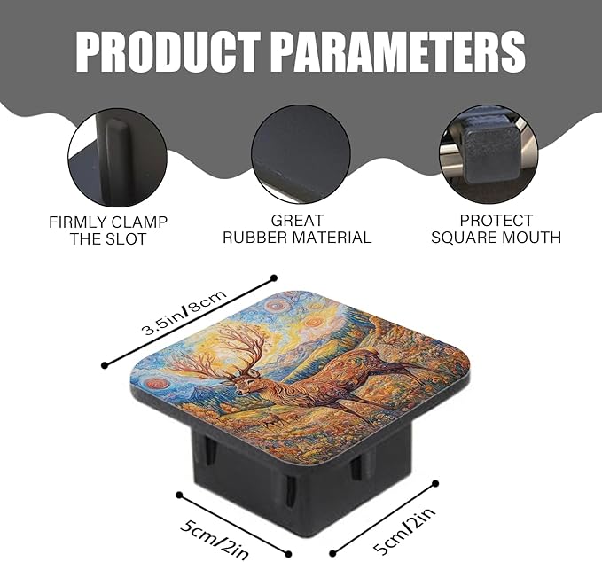 Hitch Cover Fits for 2-Inch Hitch,Deer with Intricate Patterns in A Van Gogh - Style Landscape Rubber Trailer Hitch Cover Tube Plug Insert,Car Exterior Accessories, Receiver Tube Hitch Plug