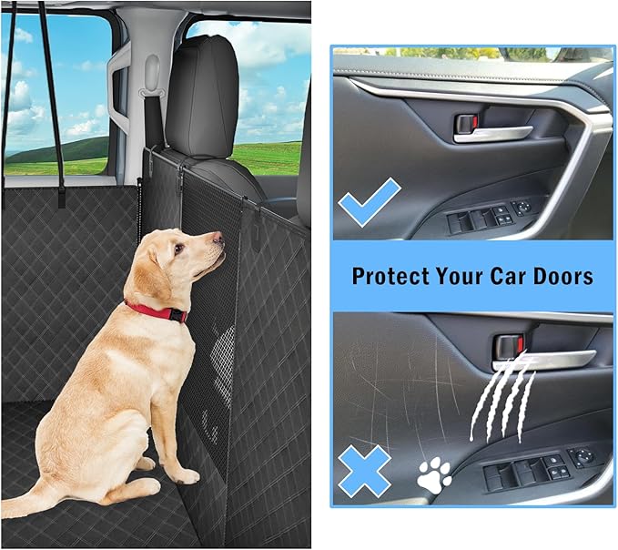 Dog Floor Hammock for Full Size Crew Cab Trucks with Fold Up Seats,Truck Back Seat Cover for Dogs with Door Protection Suitable for Ford/GMC/Chevrolet/Toyota/RAM Trucks(Black)