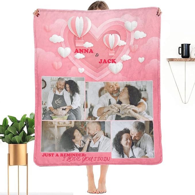Custom Blanket with Picture Photo Text, Make a Customized Collage Personalized Blankets Gifts for Lover/Husband/Wife/Boy Friend/Girlfriend/Him/Her, Customizable Throws for Wedding