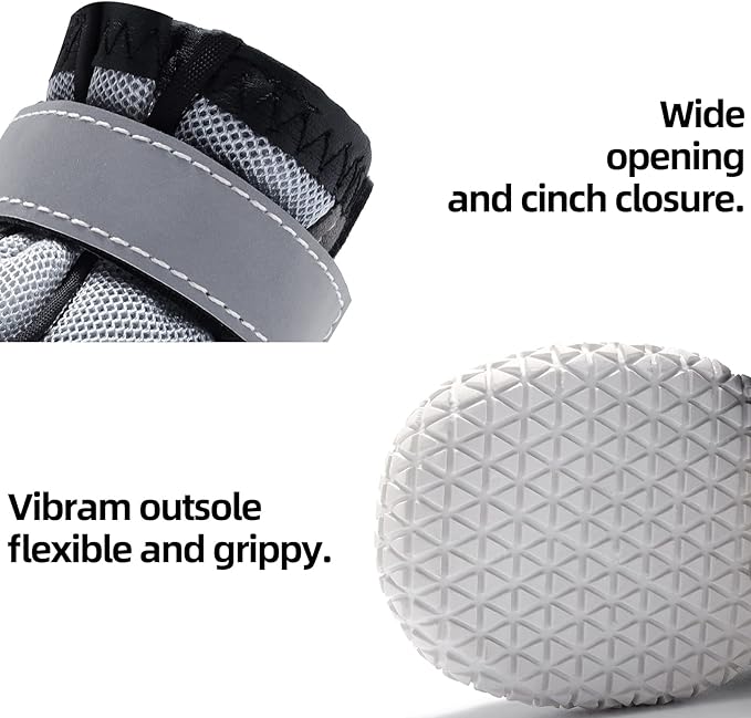 Hcpet Dog Boots for Large Dogs, Dog Shoes for Hot Pavement Winter Snow, Paw Protector Dog Booties Designed for Comfort and Breathability, Outdoor Booties for Small Medium Dogs for Hiking Grey Size 2