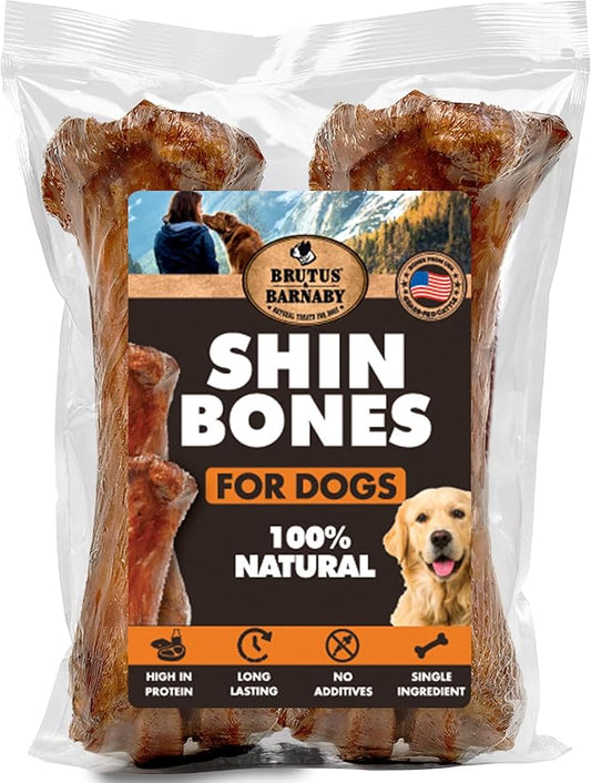 BRUTUS & BARNABY Shin Bones for Dogs – 100% USA-Sourced Beef Bones – Long-Lasting Chew for Large Breeds and Aggressive Chewers – Natural, High Protein, Dental Health Support, (1-pk) – Made in The USA
