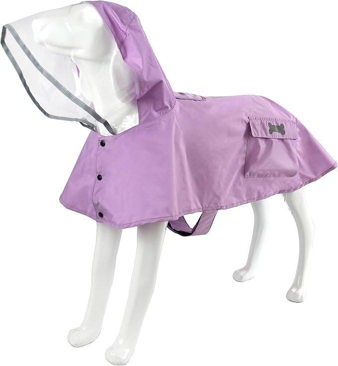 Waterproof Dog Raincoat, Adjustable Reflective Lightweight Pet Rain Clothes with Poncho Hood(X-Small, Light Purple)