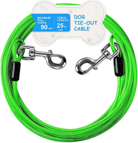 Tie Out Cable, 15/25/40/50 FT Runner Cable with Swivel Hook,Dog Leash Run Tether for Yard Outdoor and Camping,for Small to Medium Pets Up to 250 LBS