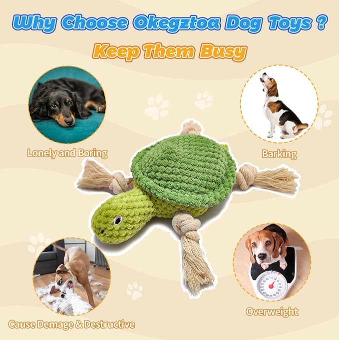 4-Pack Squeaky Dog Toys Set Sea Crinkle Plush Toy Rope Toys for Dogs Tug of War Toy & Oral Care Puppy Toys for Small Medium Large Dogs to Keep Them Busy: Stuffed Octopus, Crab,Seahorse,Turtle Pet Toys