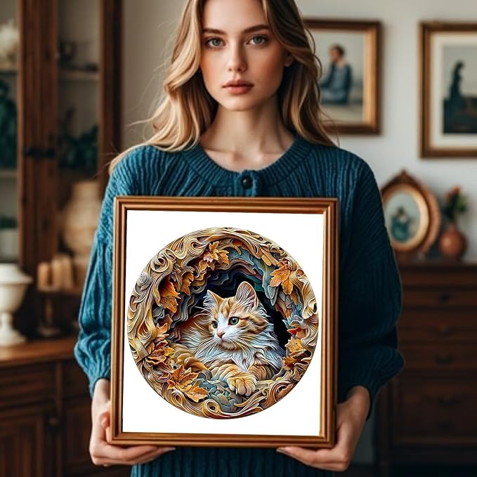 Wooden Puzzles Adults, 3D Cat Wooden Puzzles 300 Pieces, Unique Animal Shaped Wood Challenging Jigsaw Puzzles Gifts for Adults, 13.4x13.3in