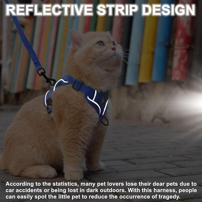 Cat Harness and Leash Set: Upgraded Escape Proof Vest with Lead for Large Cat Small Dog Puppy Walking, Soft Jacket with Reflective Strips L Size Blue