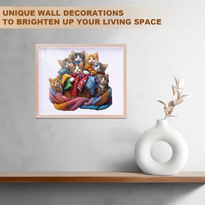 KAAYEE Wooden Puzzles for Adults, Colorful Fabric Cat 185 Piece Unique Animal Shape Puzzle, Cat Wood Puzzle for Adults, Creative Gifts for Friends/Family(11.4 * 10.9in)