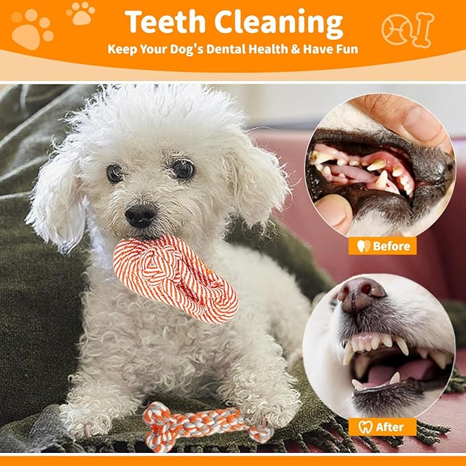 Dog Rope Toy, 8 Pack Cotton Chew Rope Toys for Dogs, Puppy Chew Toys for Teething & Boredom Relief, Tug of War Dog Toy for Small Breed Puppies