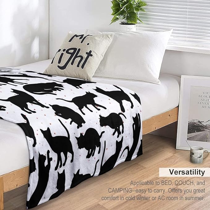 Personalized Cat Blanket Gifts with Name - 50"x60" Cute Throw Blanket for Adults Kids - Black Soft Plush Throws for Bed, Couch & Travel