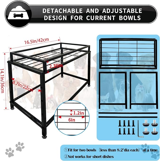 Lifted Dog/Cat Bowl Stand, Raised Dog Bowl Holder for Existing Bowls, 4 Adjustable Heights for Puppy, Small, Medium and Large Size Dogs.
