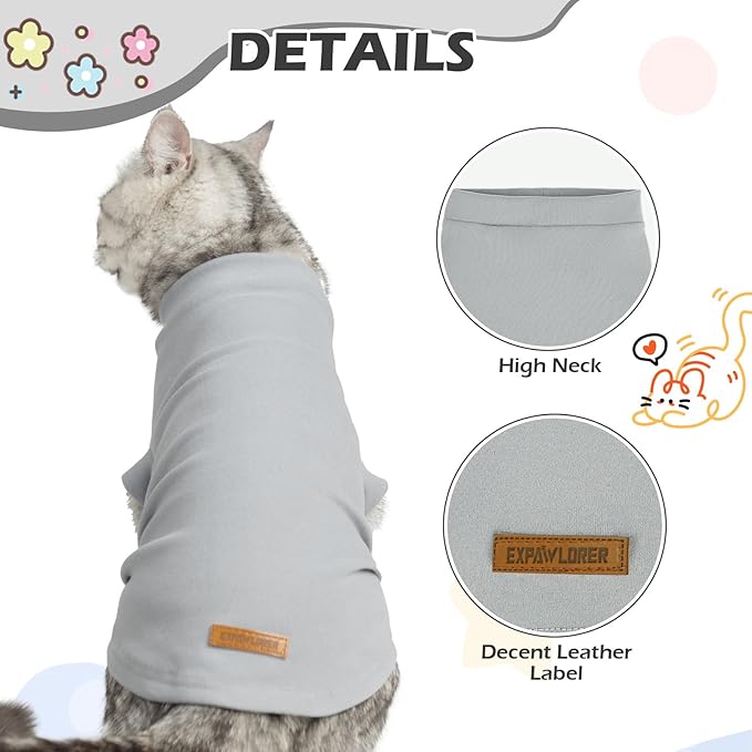 EXPAWLORER Soft Cat Sweater - Sweaters for Cats Only Warm Kitten Clothes, Fall and Winter Pet Coat Pullover Design, Fleece Sweatshirt Clothing Also for Puppy Small Dogs, Grey Small
